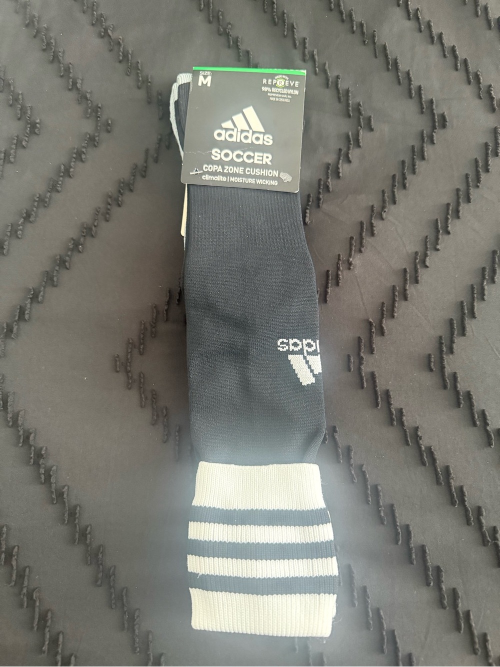 adidas Black Crew Soccer Socks with White Striped Cuff